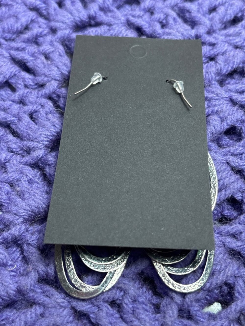 Textured Silvertone Ovals Cluster Dangle Earrings 2.25 inches - Picture 3 of 4